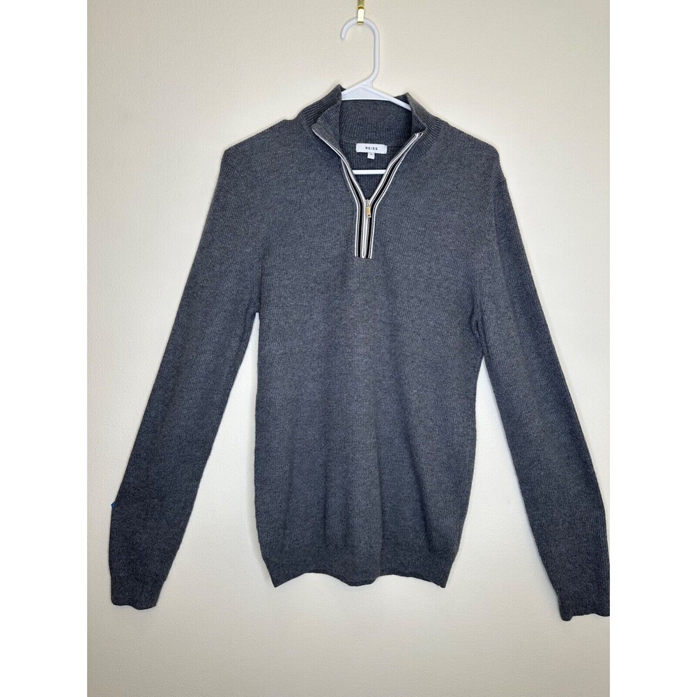 Reiss Blackhall Merino Wool 1/4 Zip Sweater Gray Pullover Knit Slim Size S